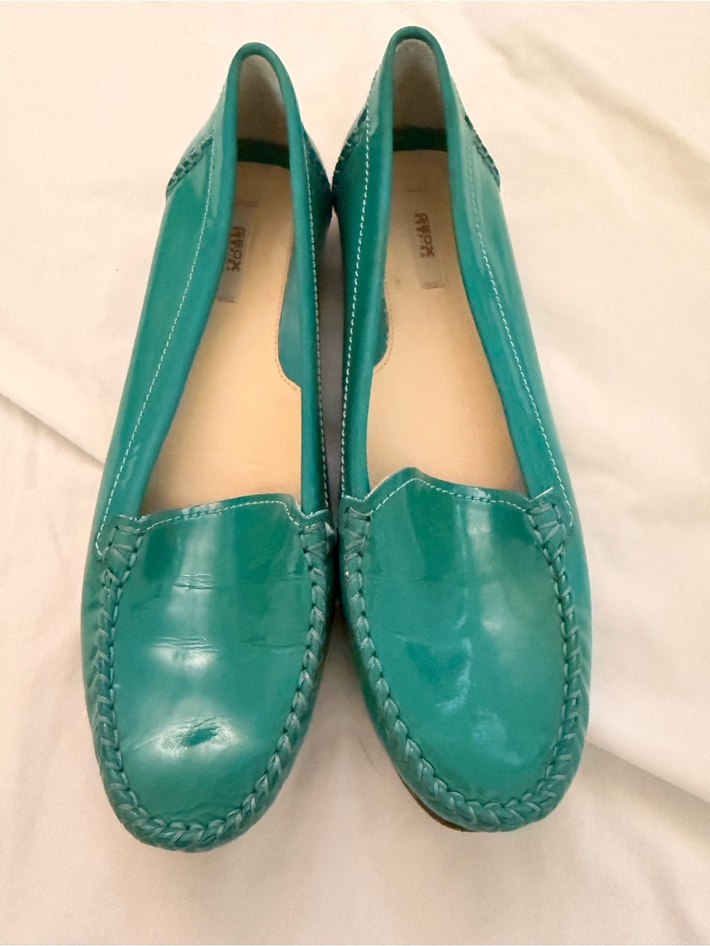Geox Teal Patent Leather Braided Trim Driving Loafers D22M7G Women